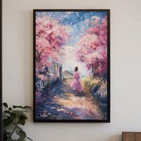 Serene Cherry Blossom Pathway Impressionistic Artistic Poster PosterGoat