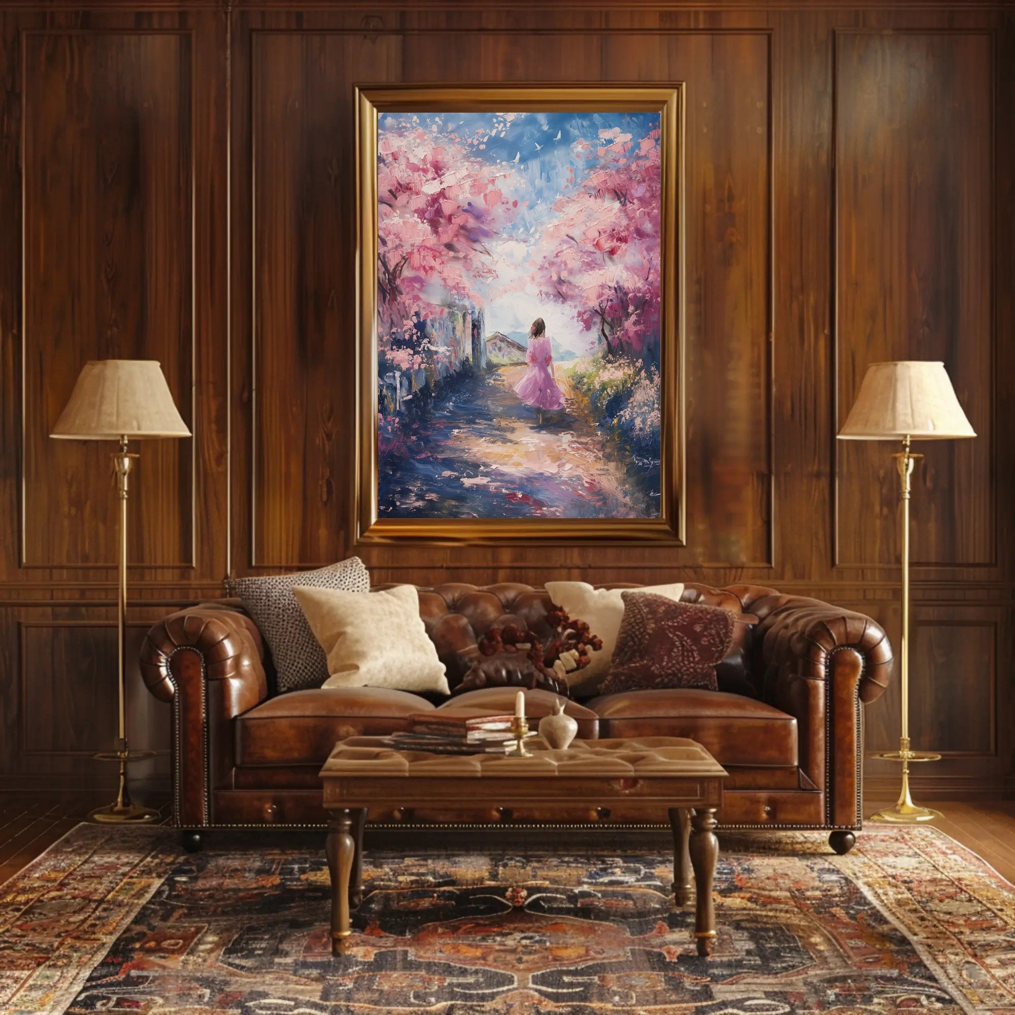 Serene Cherry Blossom Pathway Impressionistic Artistic Poster PosterGoat