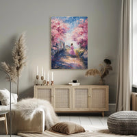 Serene Cherry Blossom Pathway Impressionistic Artistic Poster PosterGoat