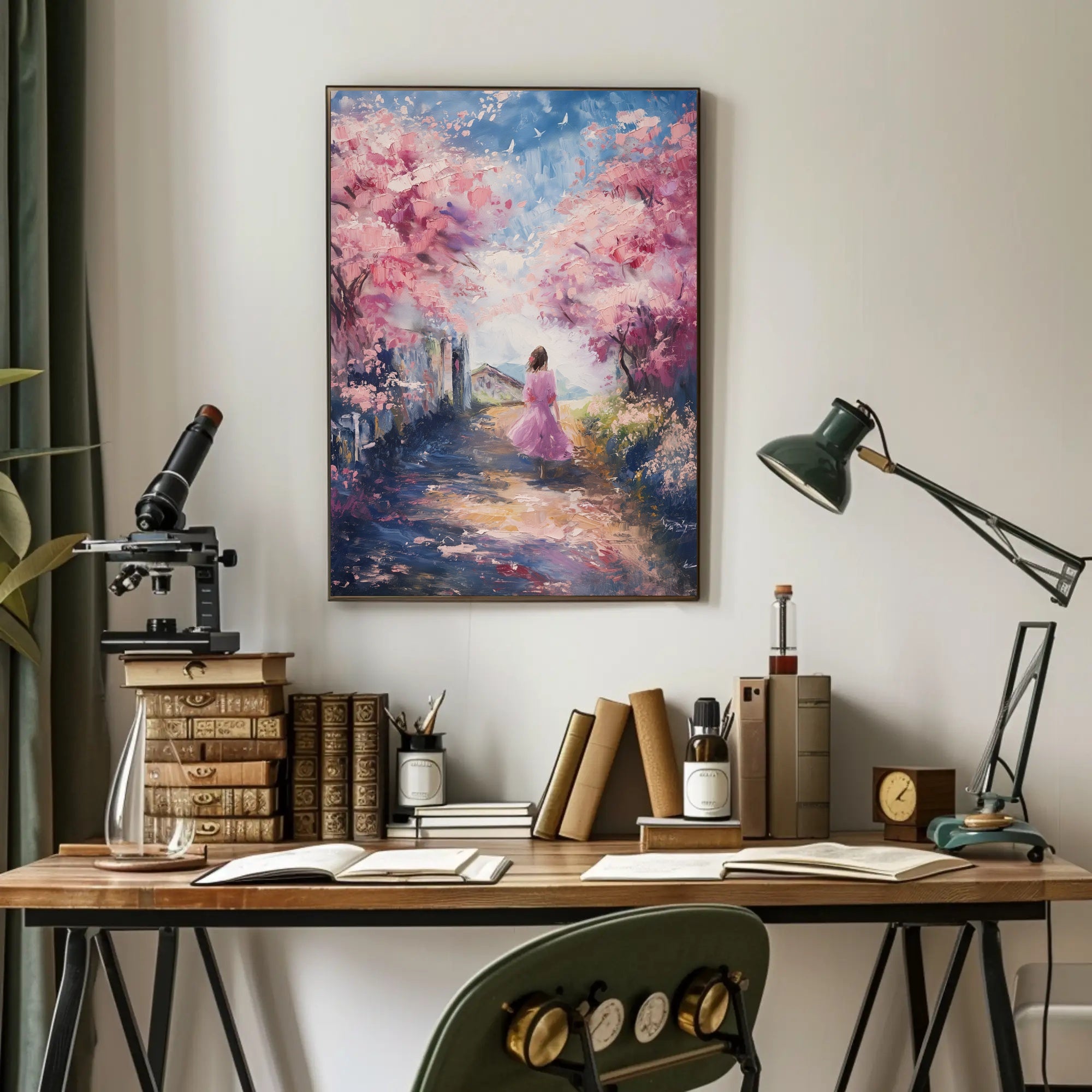 Serene Cherry Blossom Pathway Impressionistic Artistic Poster PosterGoat