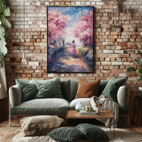 Serene Cherry Blossom Pathway Impressionistic Artistic Poster PosterGoat