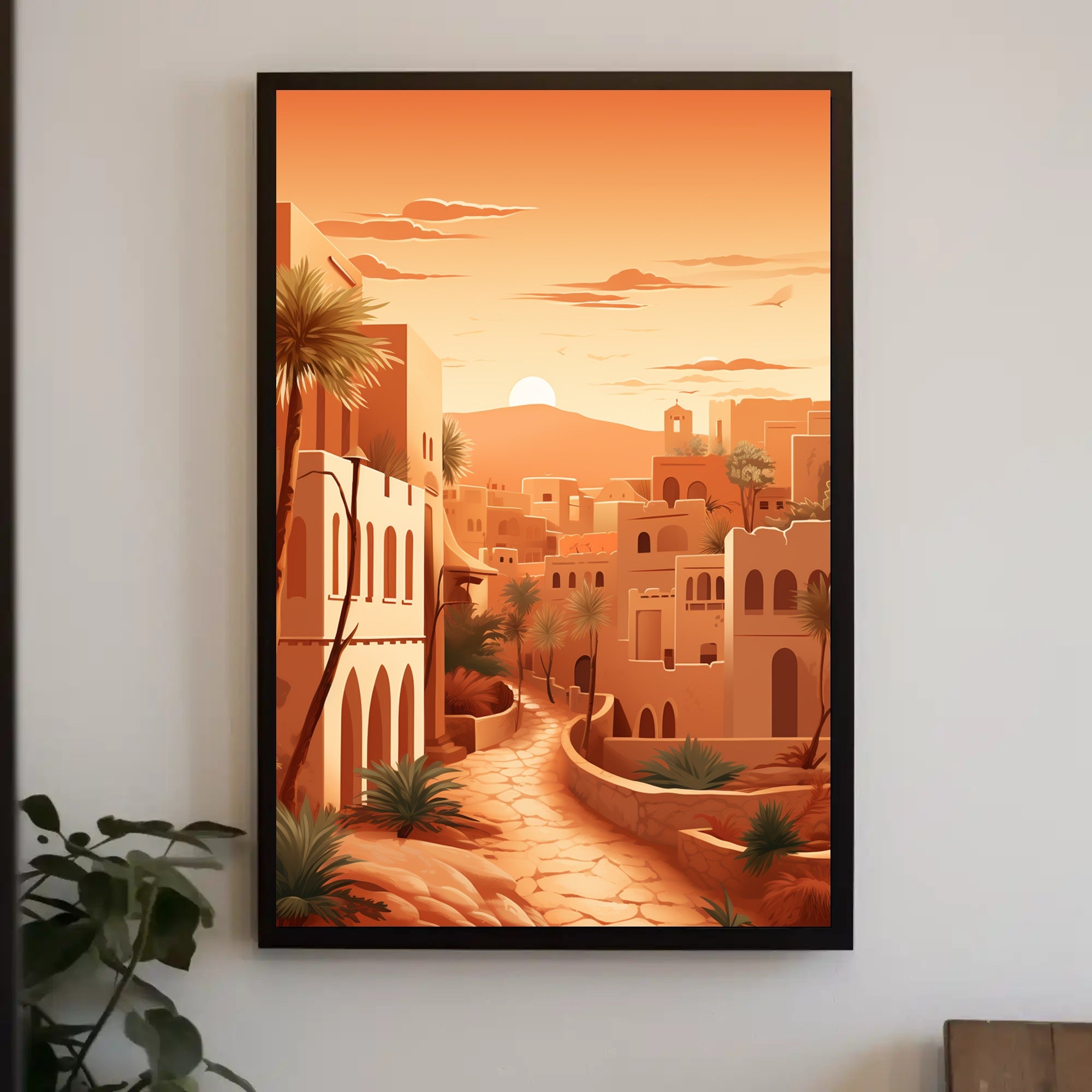Serene Desert Sunset Townscape Cultural Heritage Poster PosterGoat