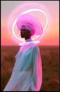 Serene Futuristic Visionary in Surreal Neon Hues Sci-Fi Poster PosterGoat