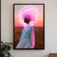 Serene Futuristic Visionary in Surreal Neon Hues Sci-Fi Poster PosterGoat