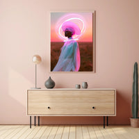 Serene Futuristic Visionary in Surreal Neon Hues Sci-Fi Poster PosterGoat
