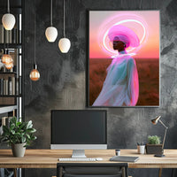 Serene Futuristic Visionary in Surreal Neon Hues Sci-Fi Poster PosterGoat