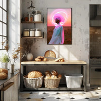 Serene Futuristic Visionary in Surreal Neon Hues Sci-Fi Poster PosterGoat