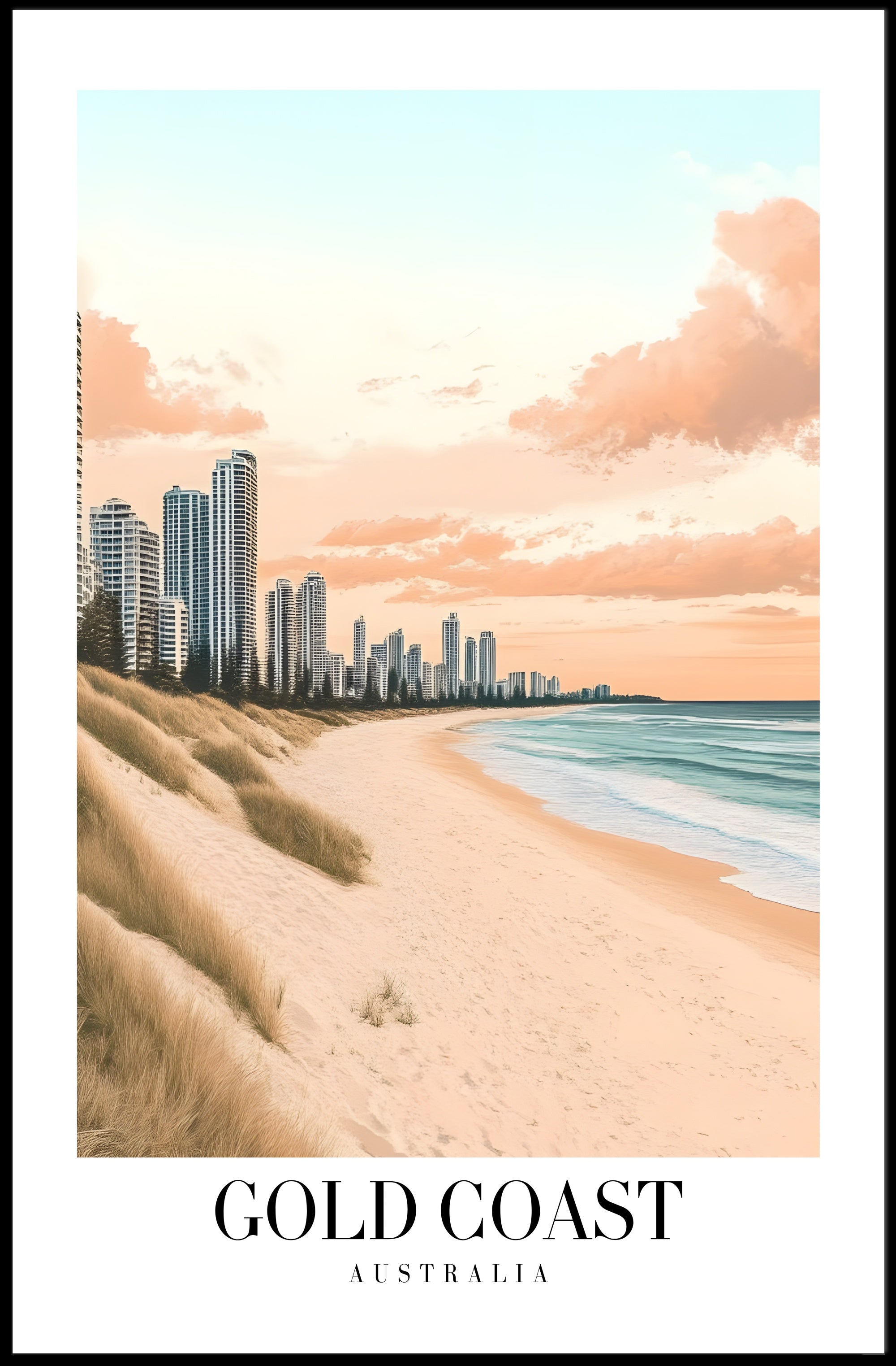 Serene Gold Coast Urban Beach Travel Poster PosterGoat
