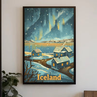 Serene Icelandic Village Aurora Travel Poster PosterGoat