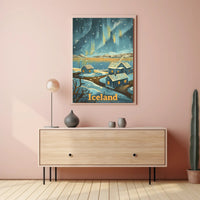 Serene Icelandic Village Aurora Travel Poster PosterGoat