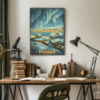 Serene Icelandic Village Aurora Travel Poster PosterGoat