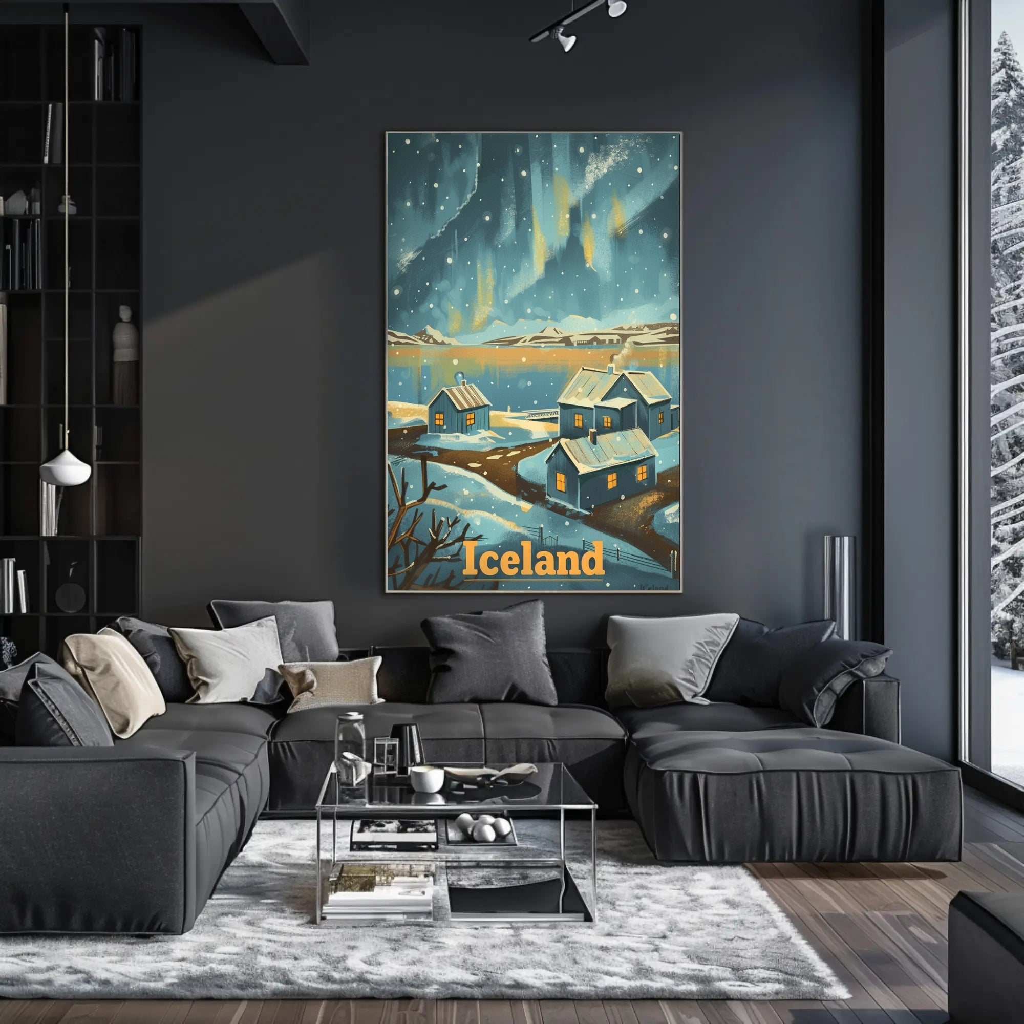 Serene Icelandic Village Aurora Travel Poster PosterGoat