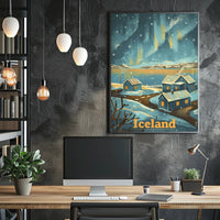 Serene Icelandic Village Aurora Travel Poster PosterGoat