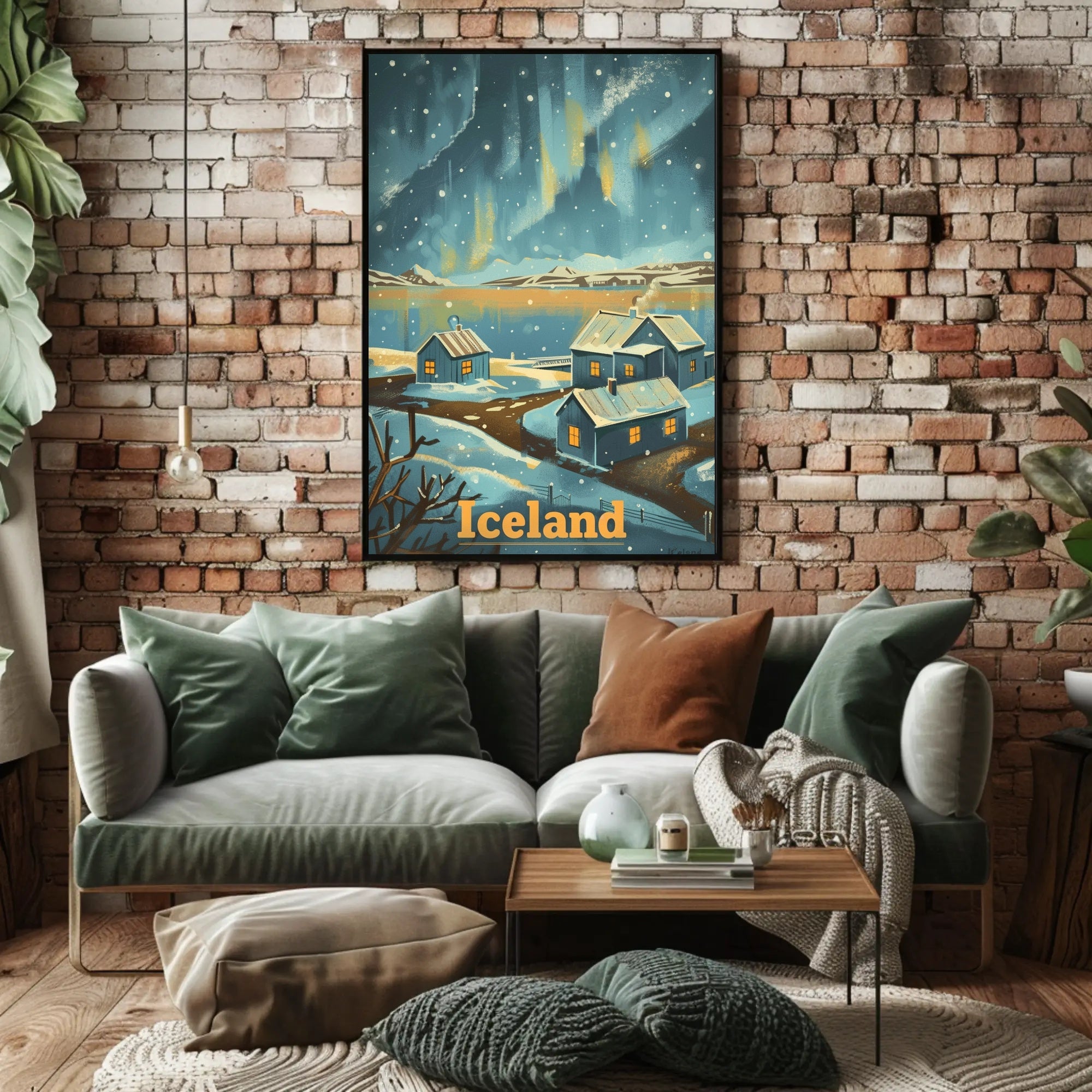 Serene Icelandic Village Aurora Travel Poster PosterGoat