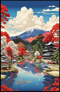 Serene Japanese Landscape with Mount Fuji Heritage Poster PosterGoat