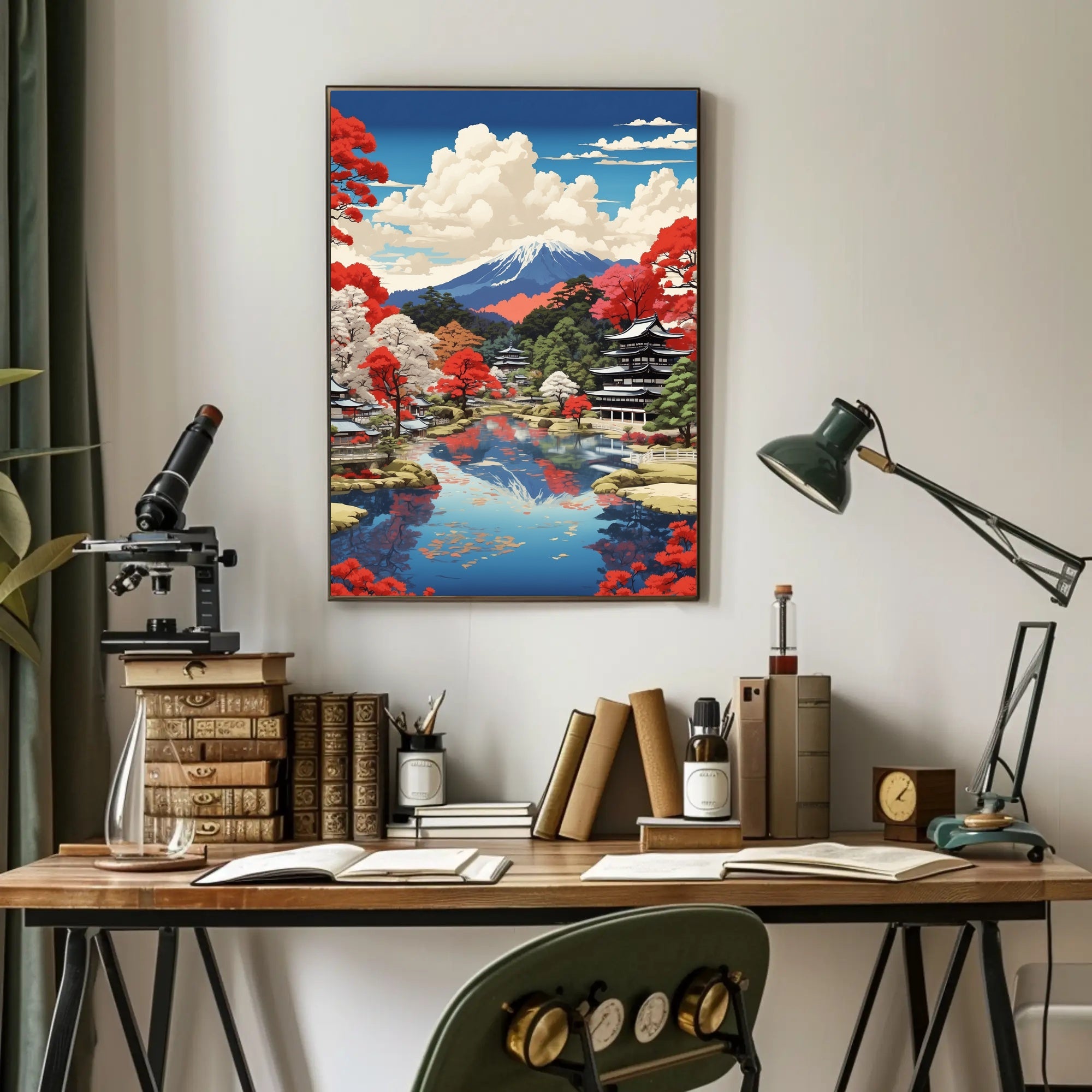 Serene Japanese Landscape with Mount Fuji Heritage Poster PosterGoat
