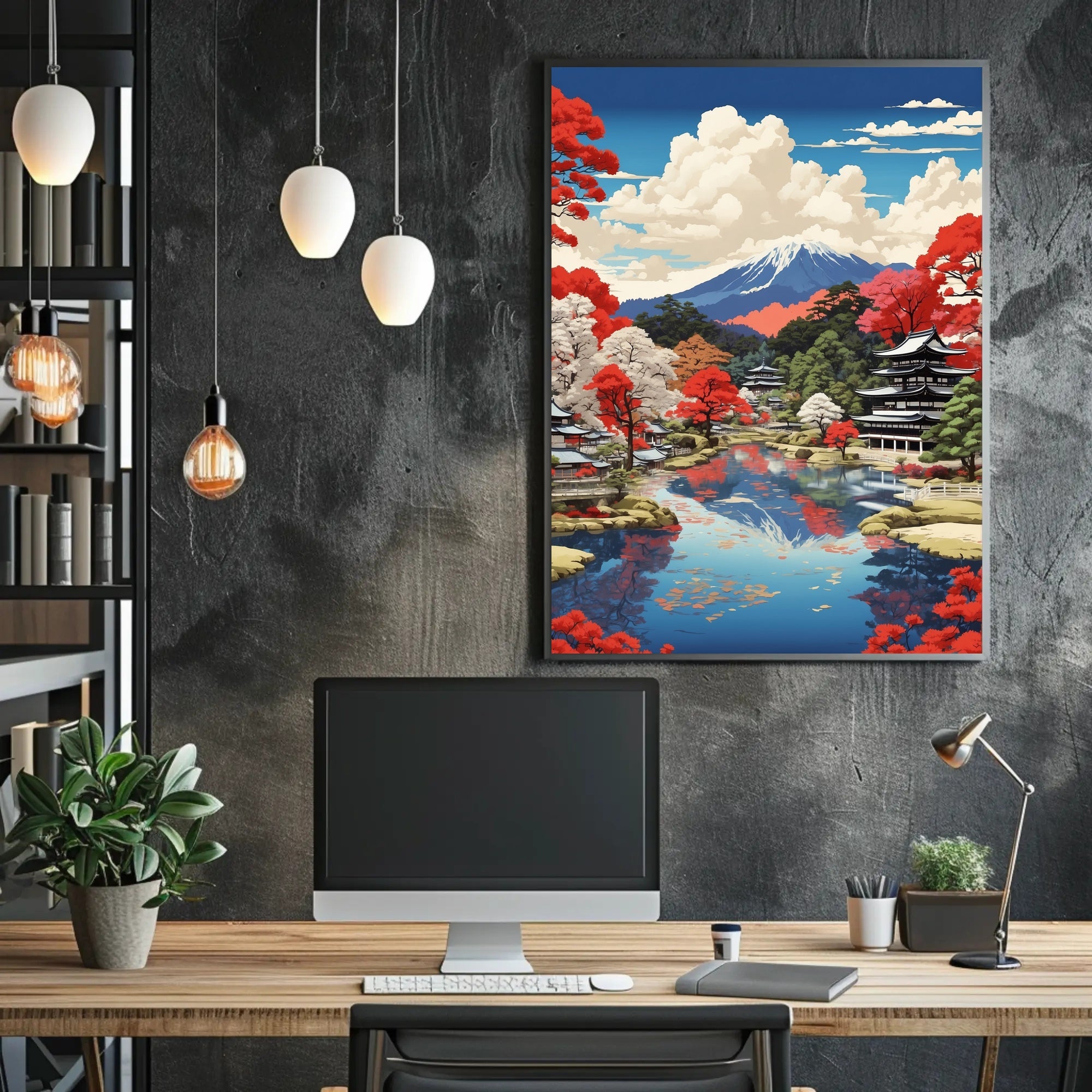 Serene Japanese Landscape with Mount Fuji Heritage Poster PosterGoat