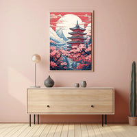 Serene Japanese Pagoda with Cherry Blossoms Cultural Poster PosterGoat