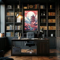 Serene Japanese Pagoda with Cherry Blossoms Cultural Poster PosterGoat