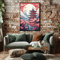 Serene Japanese Pagoda with Cherry Blossoms Cultural Poster PosterGoat