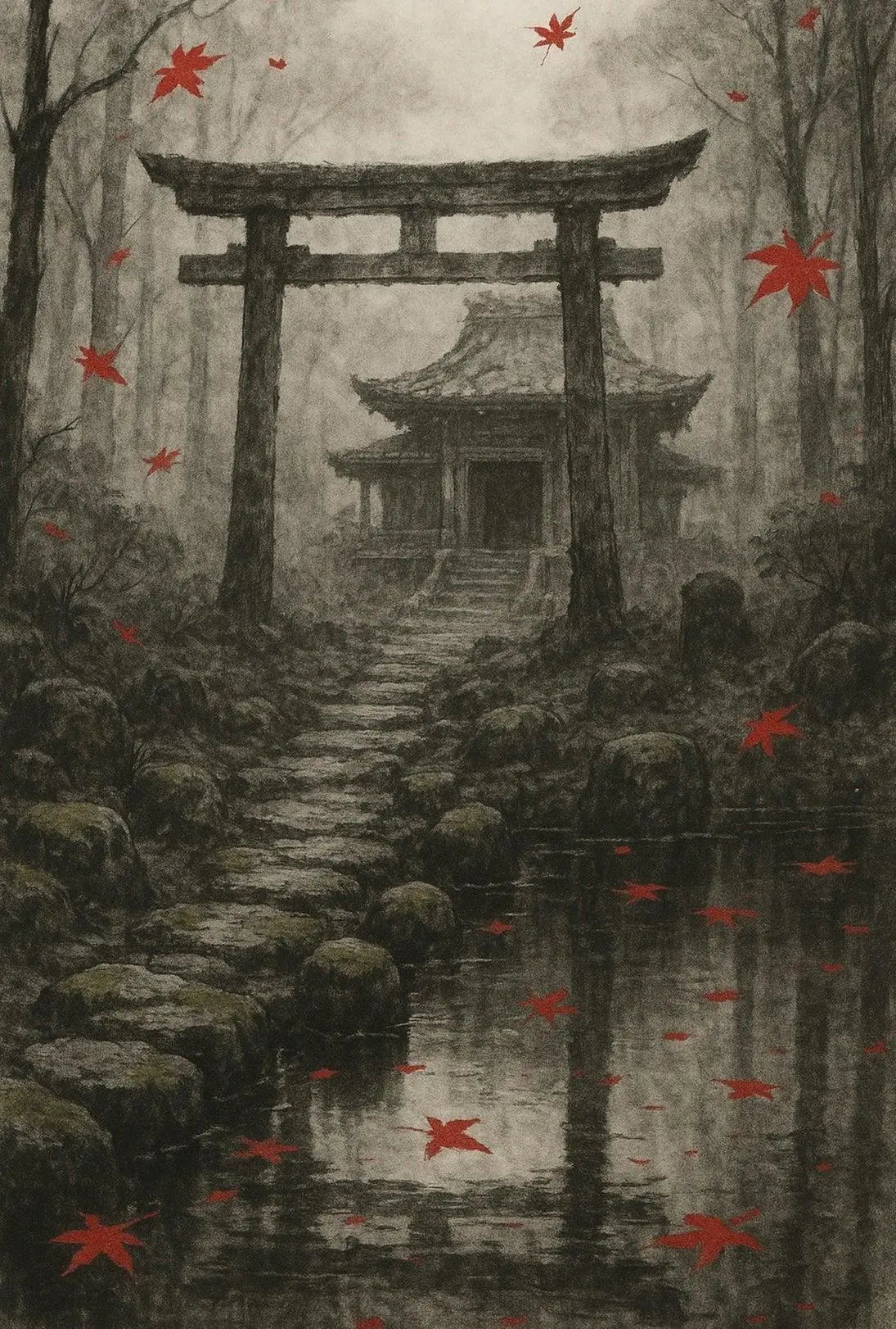 Serene Japanese Torii Gate Autumn Cultural Heritage Poster PosterGoat