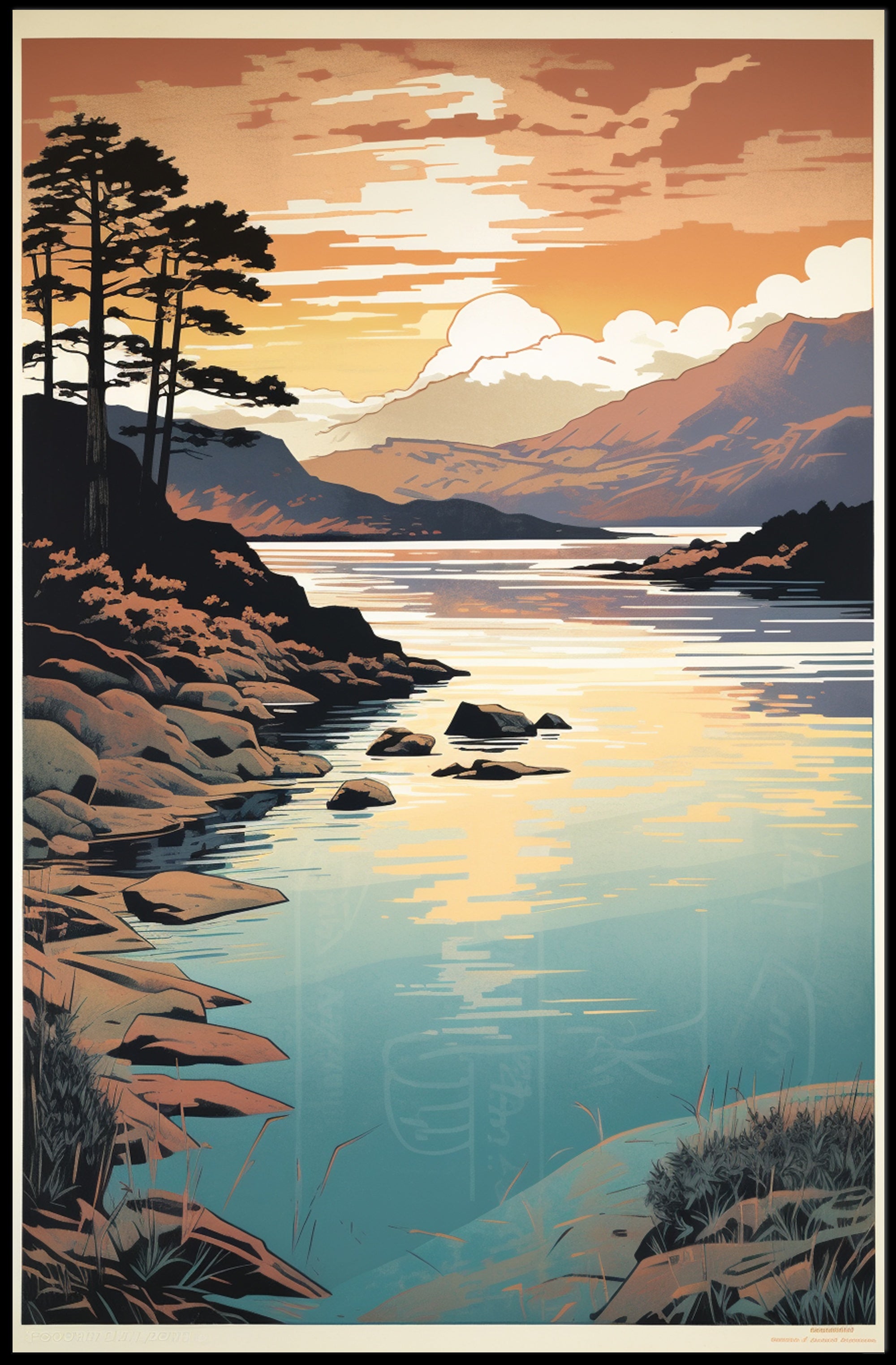 Serene Lakeside Sunset National Park Poster PosterGoat