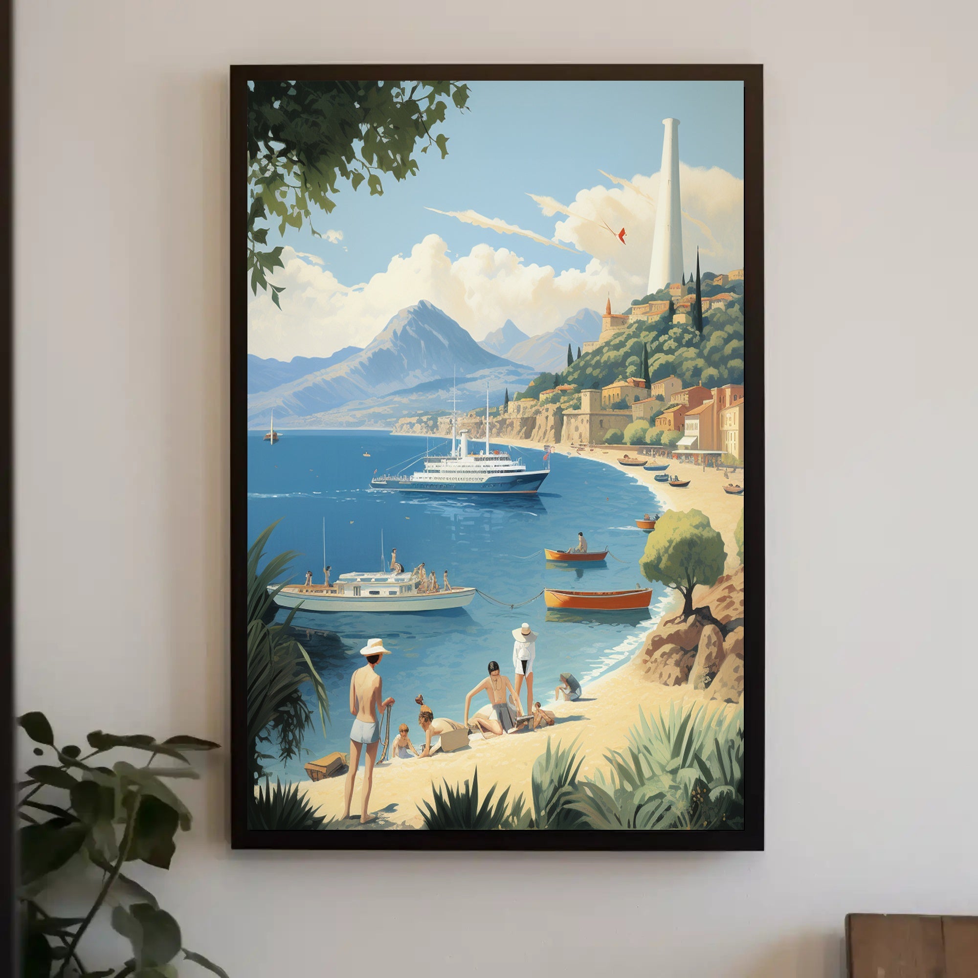 Serene Mediterranean Coastal Scene Vintage Travel Poster PosterGoat