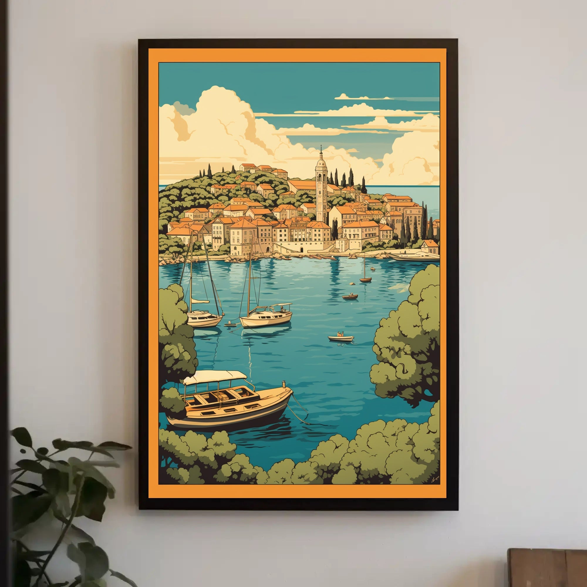 Serene Mediterranean Harbor Scene - Travel Poster PosterGoat