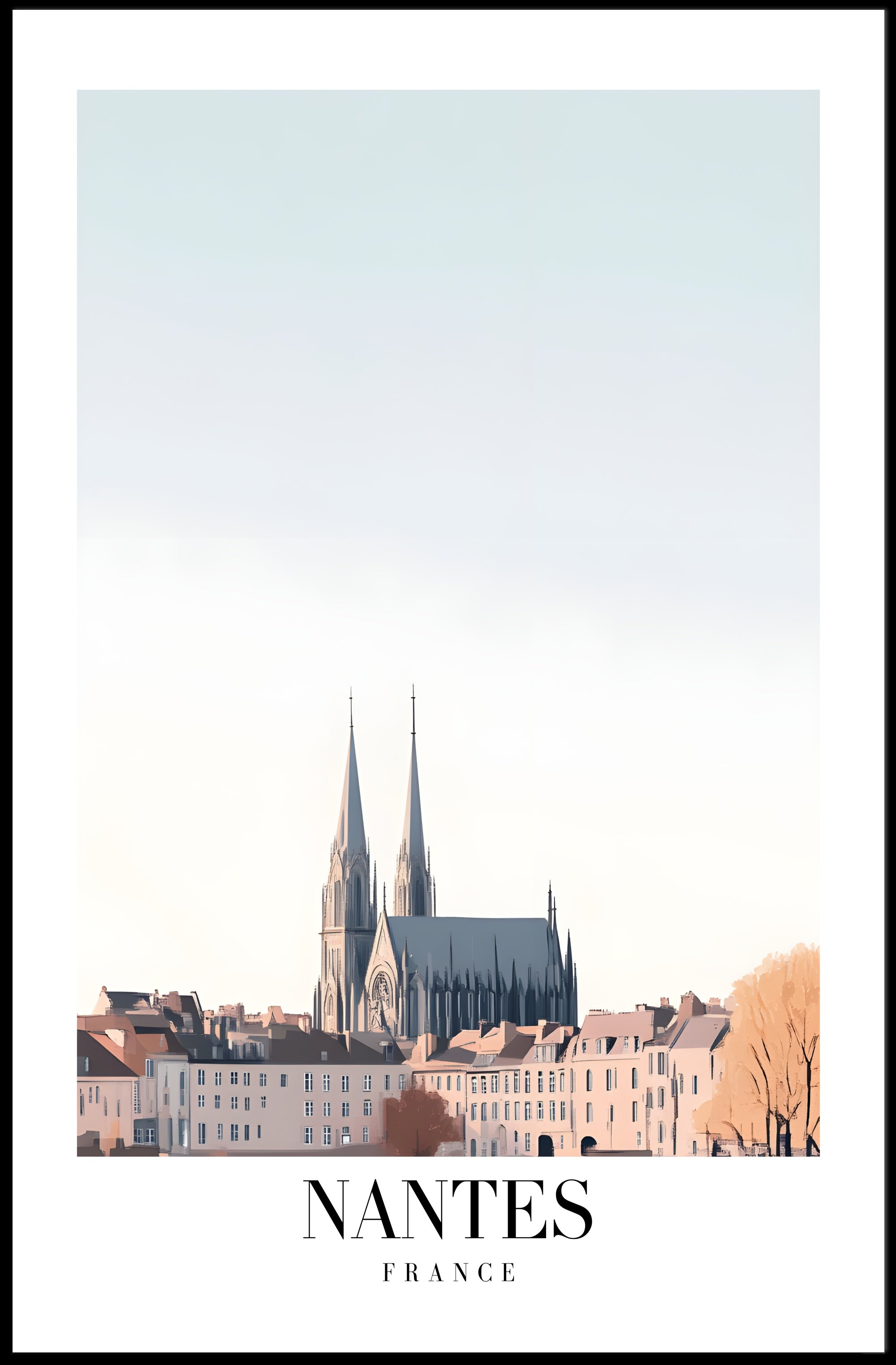 Serene Nantes Cathedral Urban Cityscape Poster PosterGoat