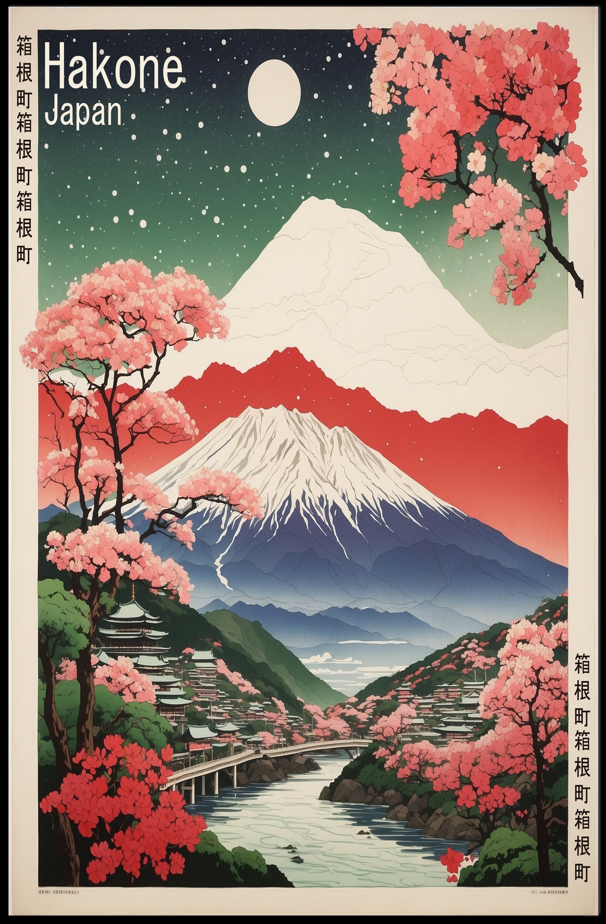 Serene Nightscape in Hakone Japanese Cultural or Heritage Poster PosterGoat