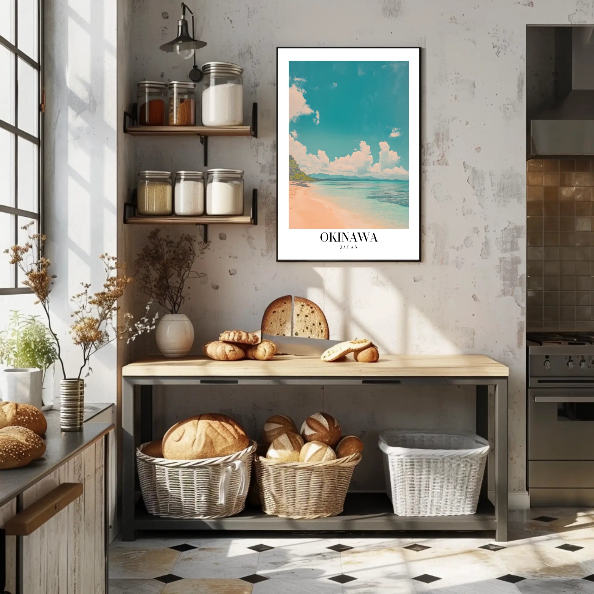 Serene Okinawa Beach Scene Travel Poster PosterGoat