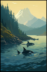 Serene Orcas Landscape with Majestic Mountains Travel Poster PosterGoat