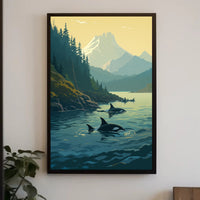 Serene Orcas Landscape with Majestic Mountains Travel Poster PosterGoat