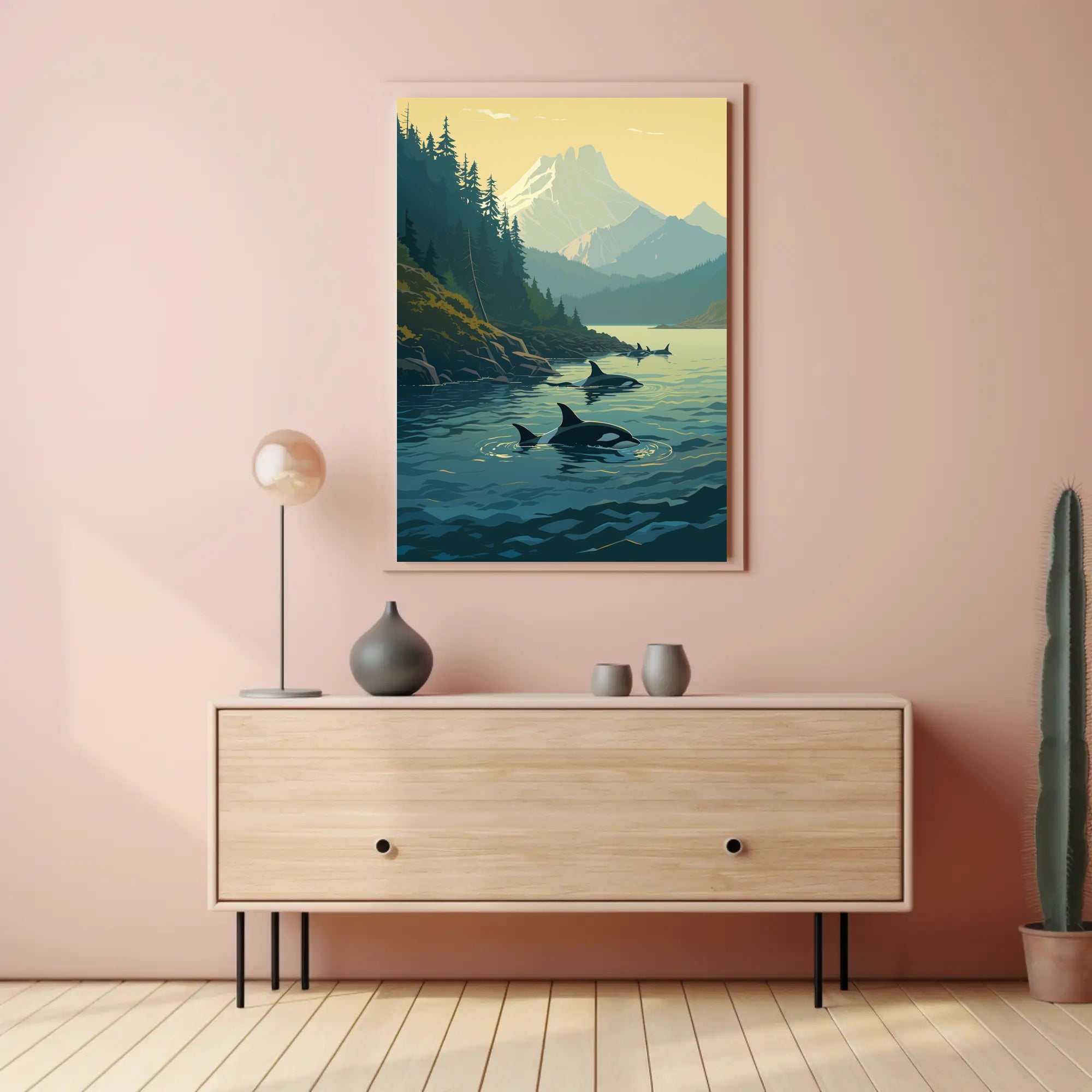 Serene Orcas Landscape with Majestic Mountains Travel Poster PosterGoat