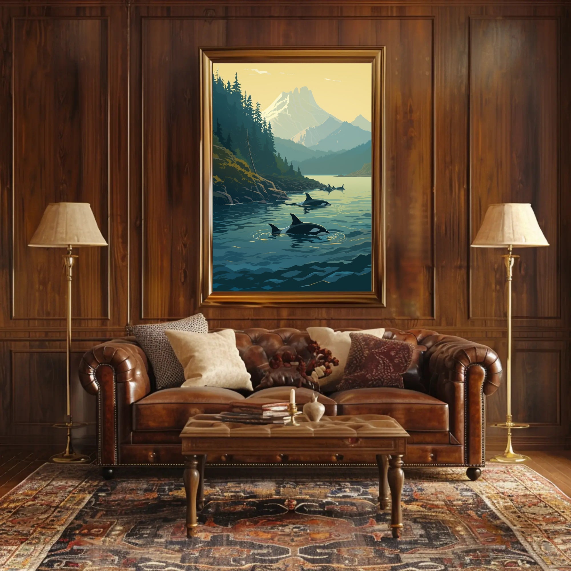 Serene Orcas Landscape with Majestic Mountains Travel Poster PosterGoat