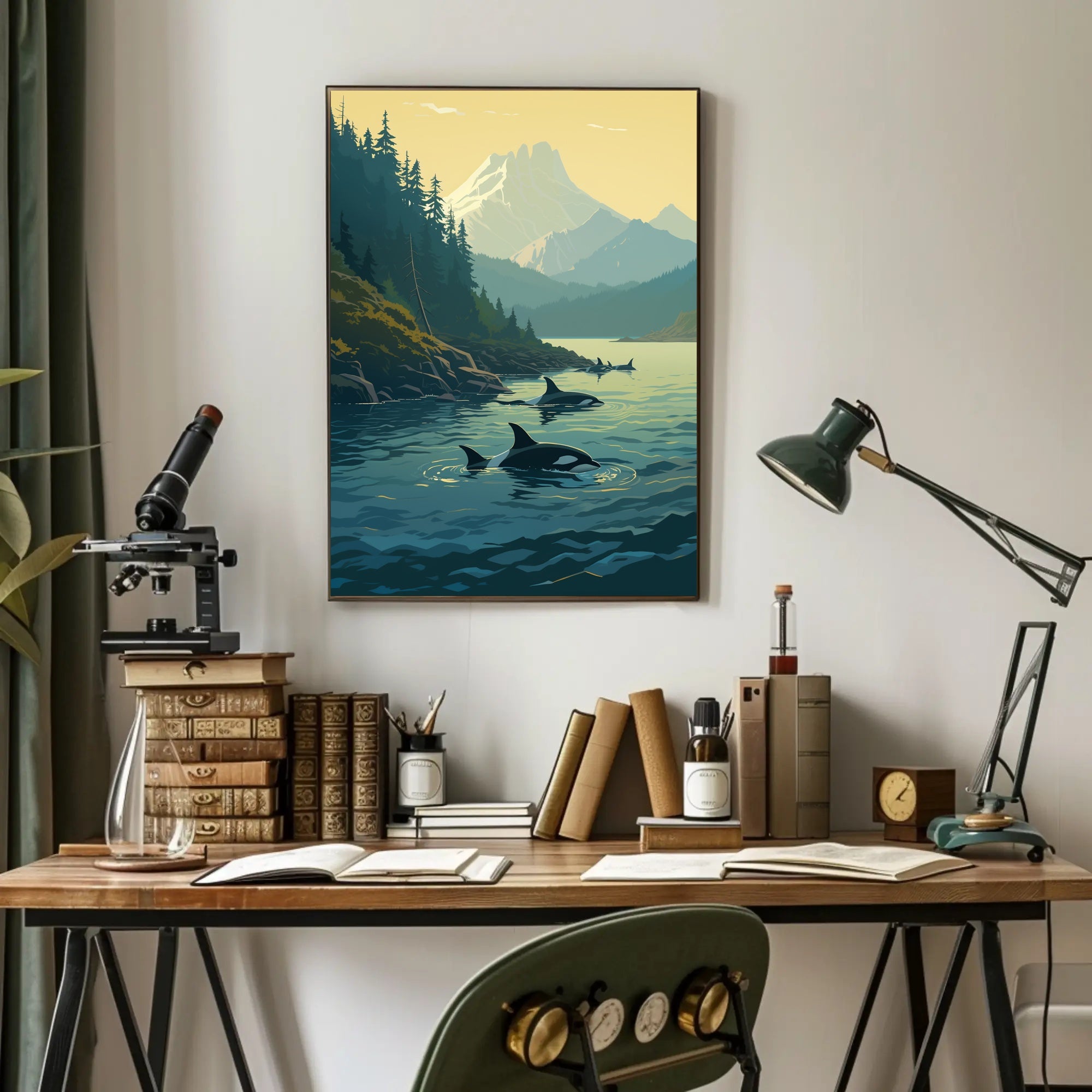 Serene Orcas Landscape with Majestic Mountains Travel Poster PosterGoat