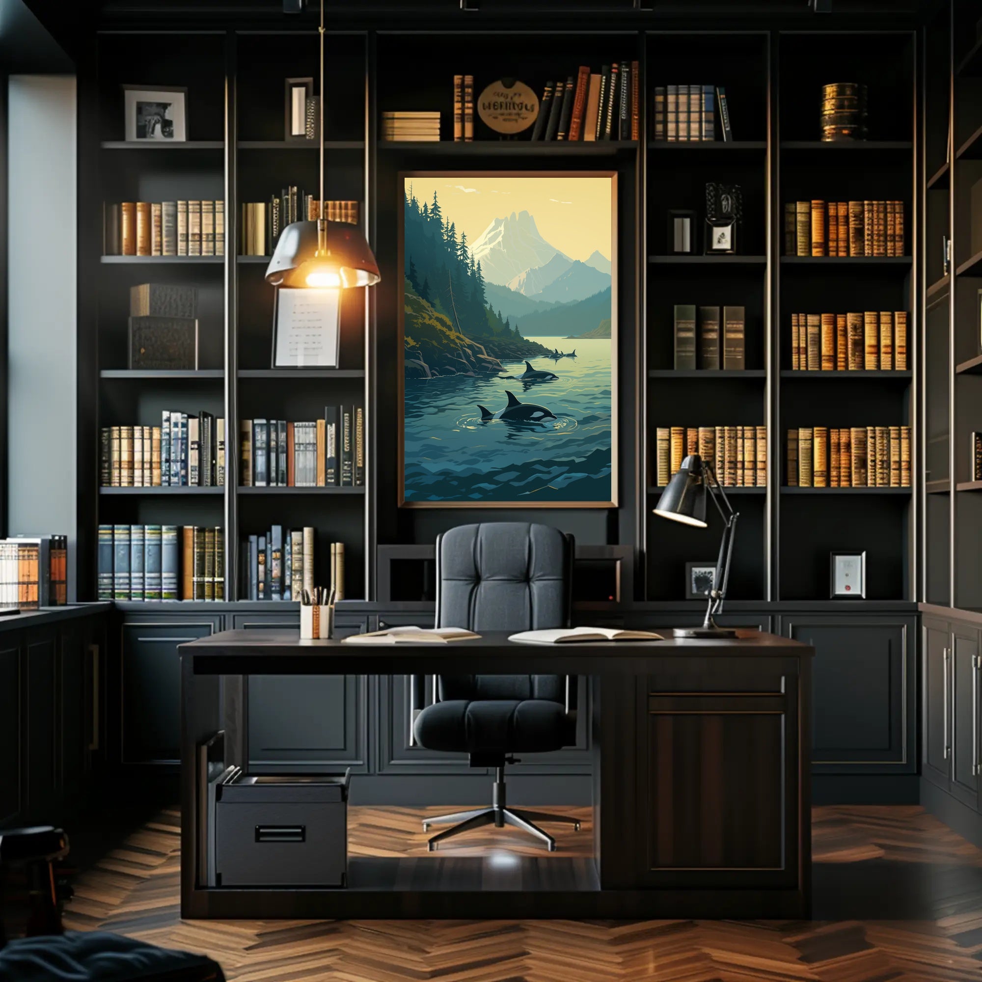 Serene Orcas Landscape with Majestic Mountains Travel Poster PosterGoat