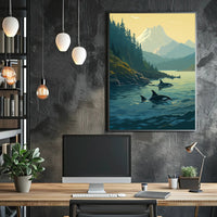 Serene Orcas Landscape with Majestic Mountains Travel Poster PosterGoat