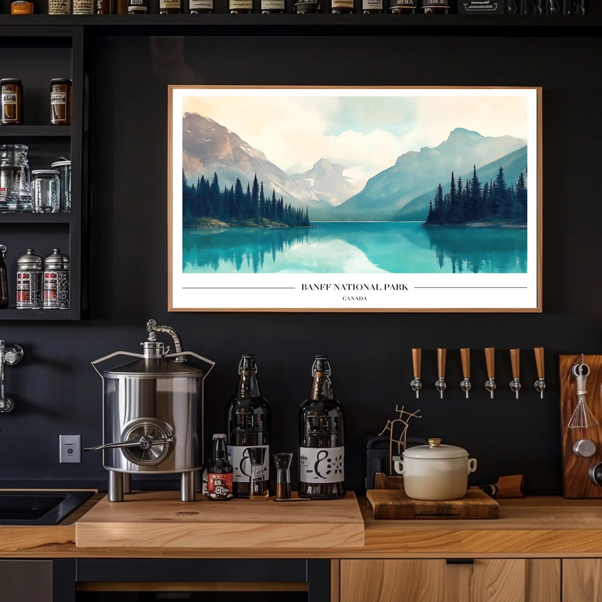 Serene Snow-Capped Banff Landscape National Park Poster PosterGoat