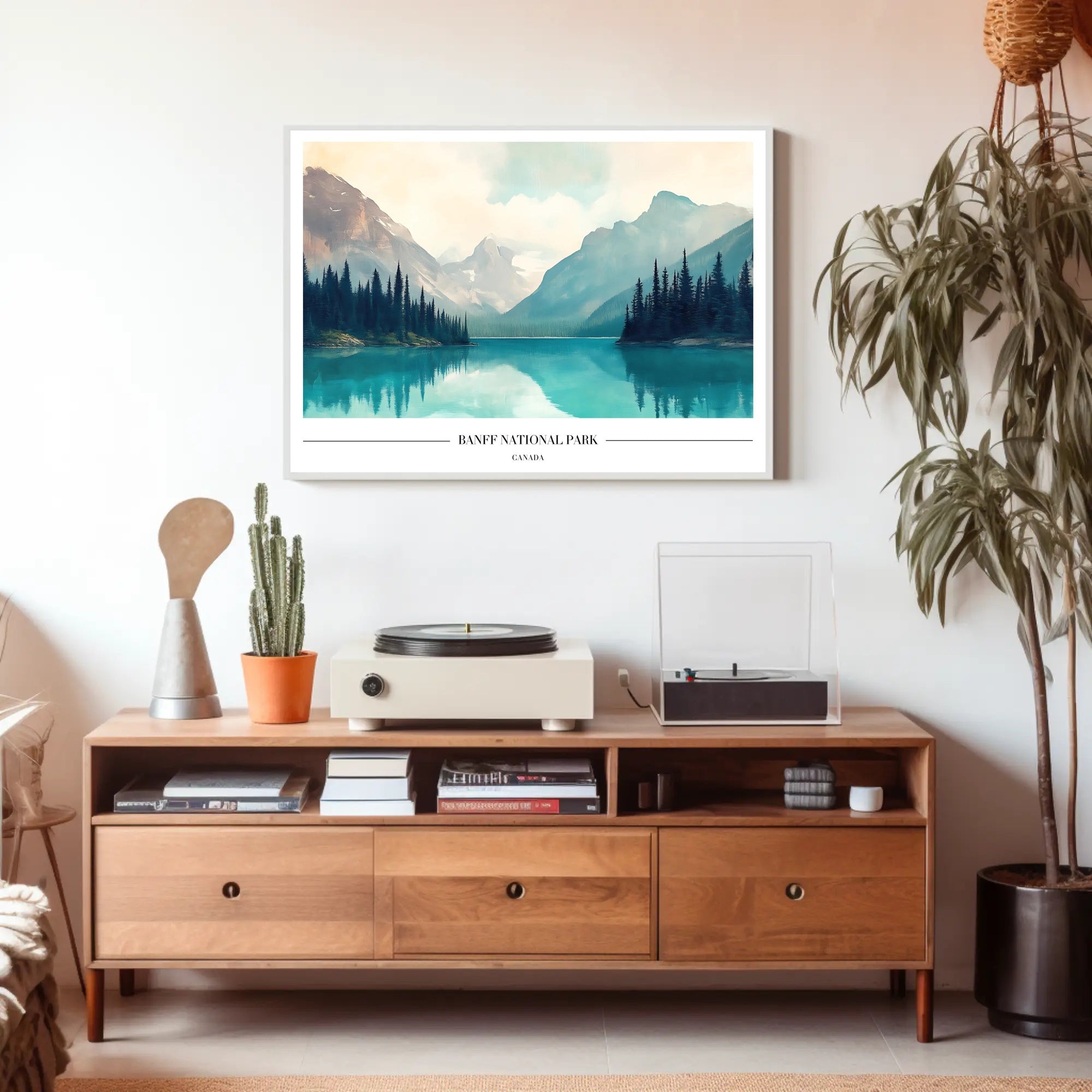 Serene Snow-Capped Banff Landscape National Park Poster PosterGoat