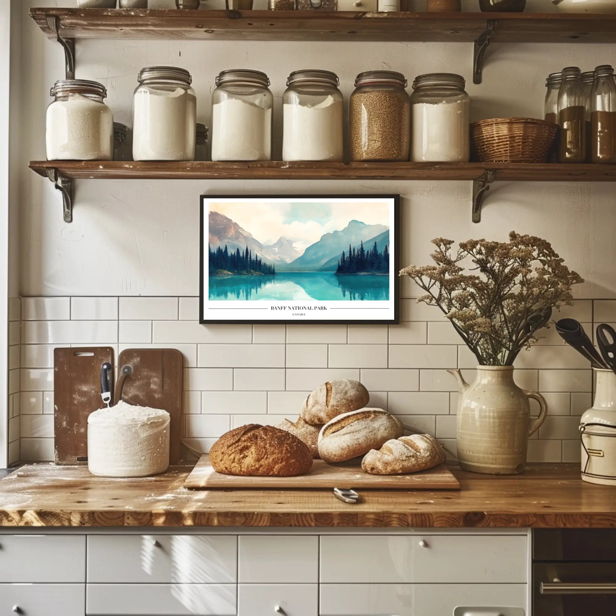 Serene Snow-Capped Banff Landscape National Park Poster PosterGoat