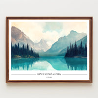 Serene Snow-Capped Banff Landscape National Park Poster PosterGoat