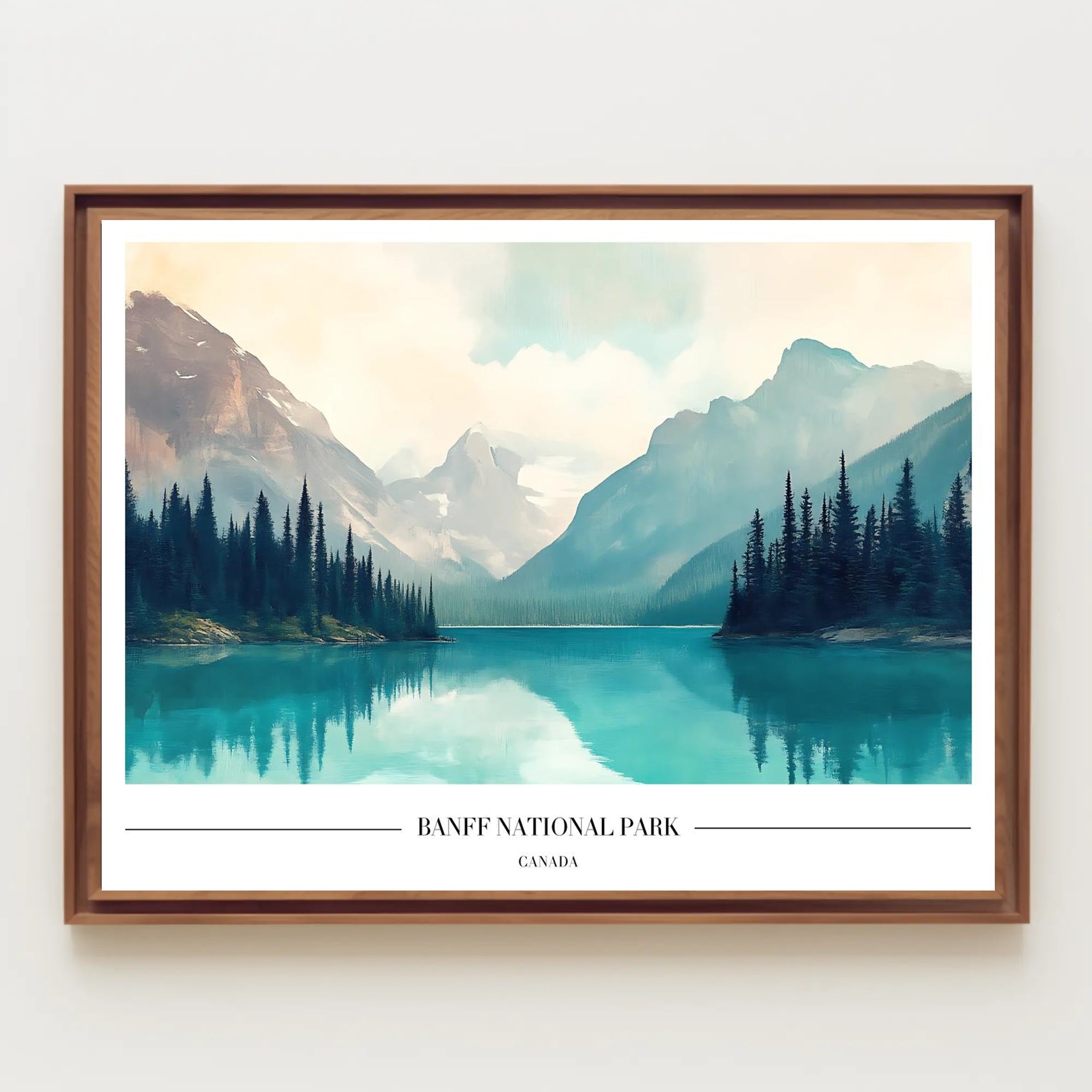 Serene Snow-Capped Banff Landscape National Park Poster PosterGoat