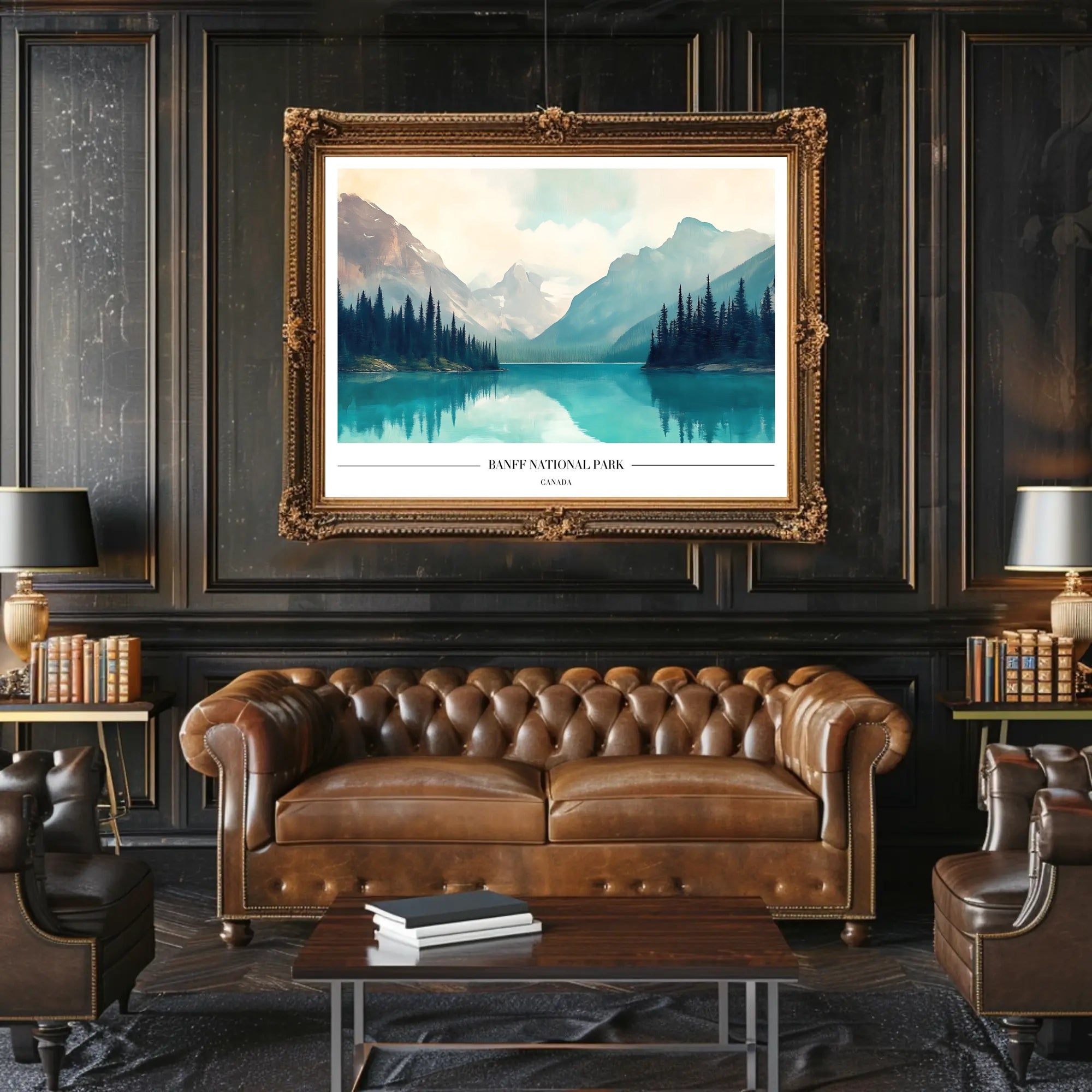 Serene Snow-Capped Banff Landscape National Park Poster PosterGoat