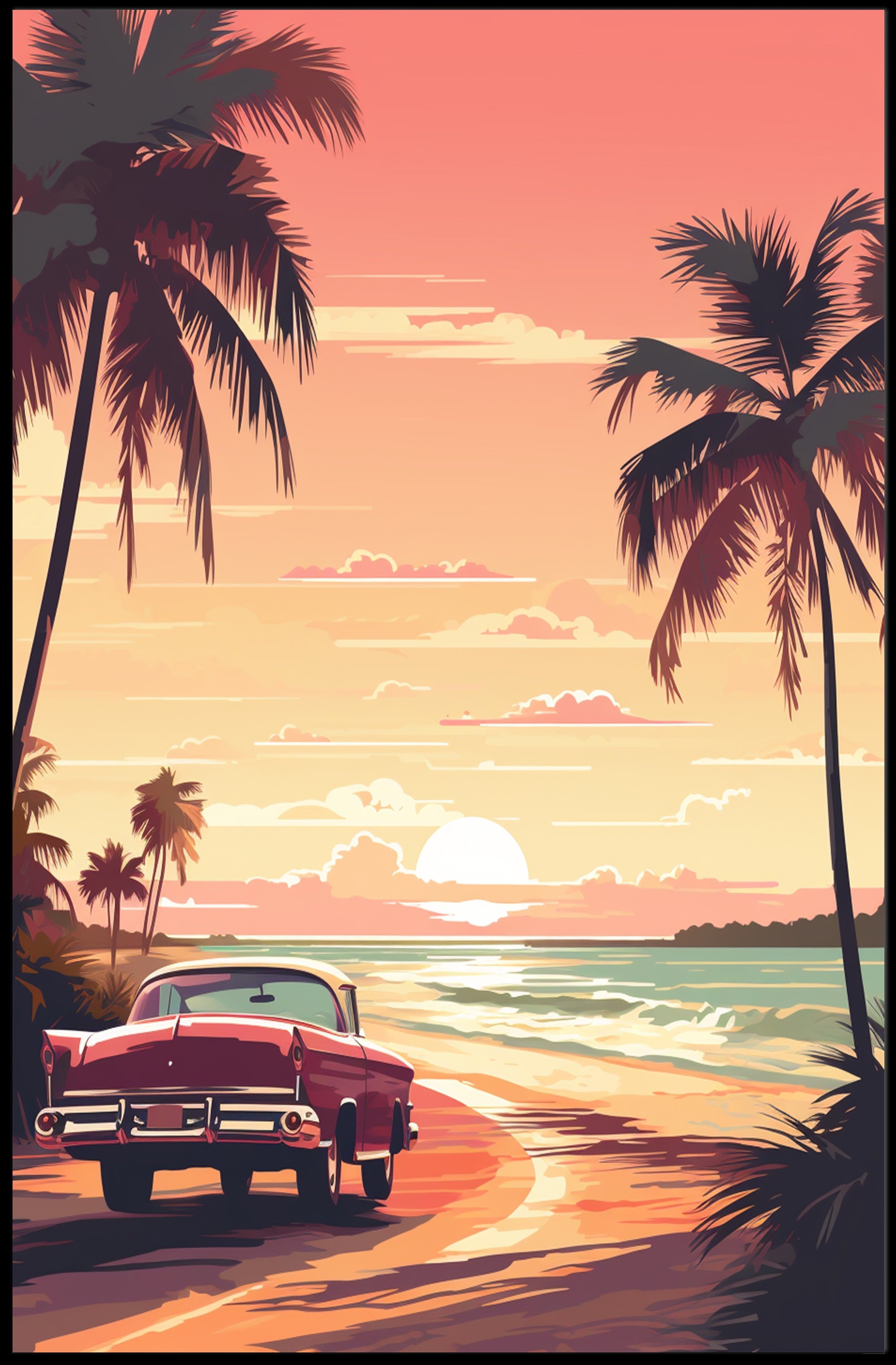 Serene Sunset Beach Scene - Travel Poster PosterGoat