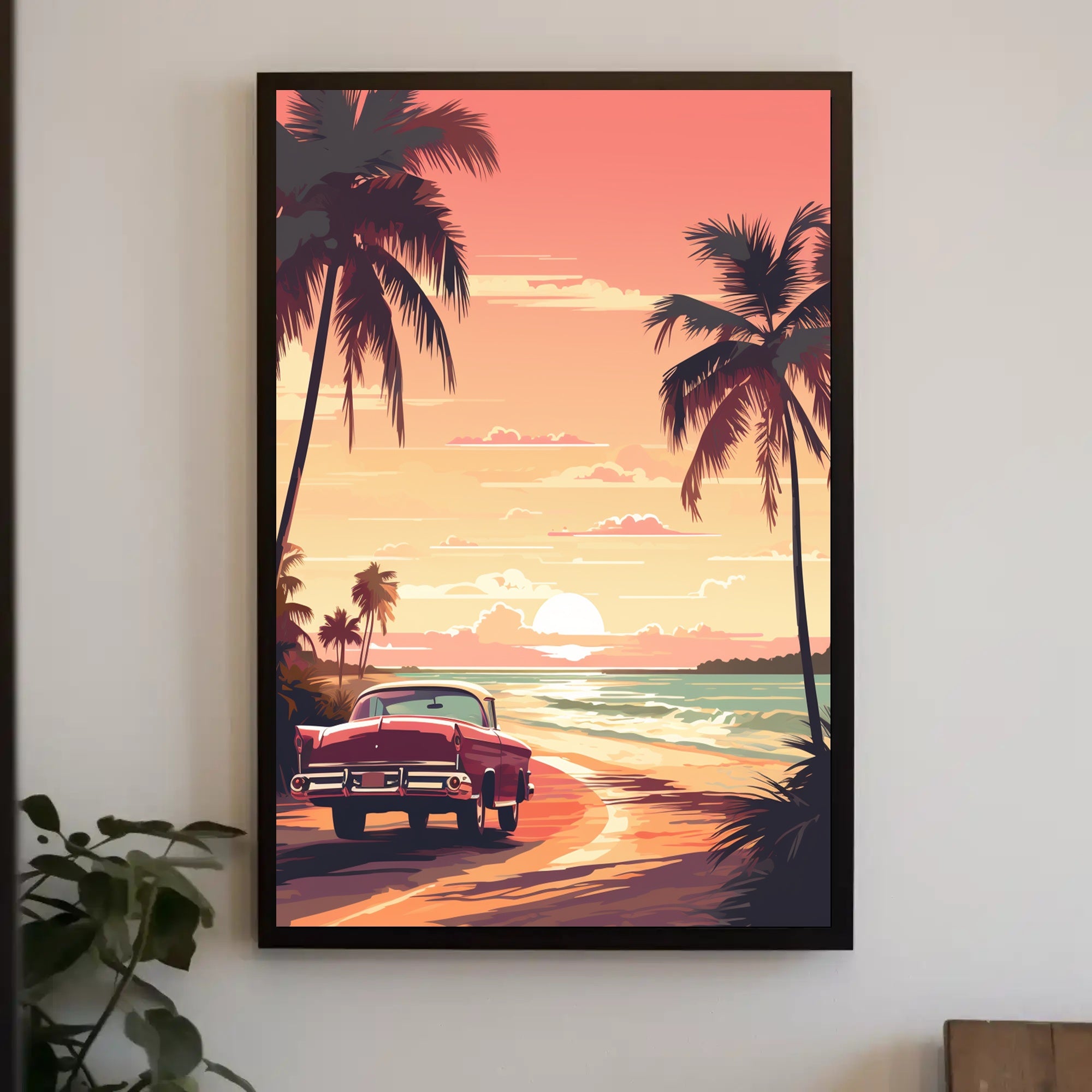 Serene Sunset Beach Scene - Travel Poster PosterGoat