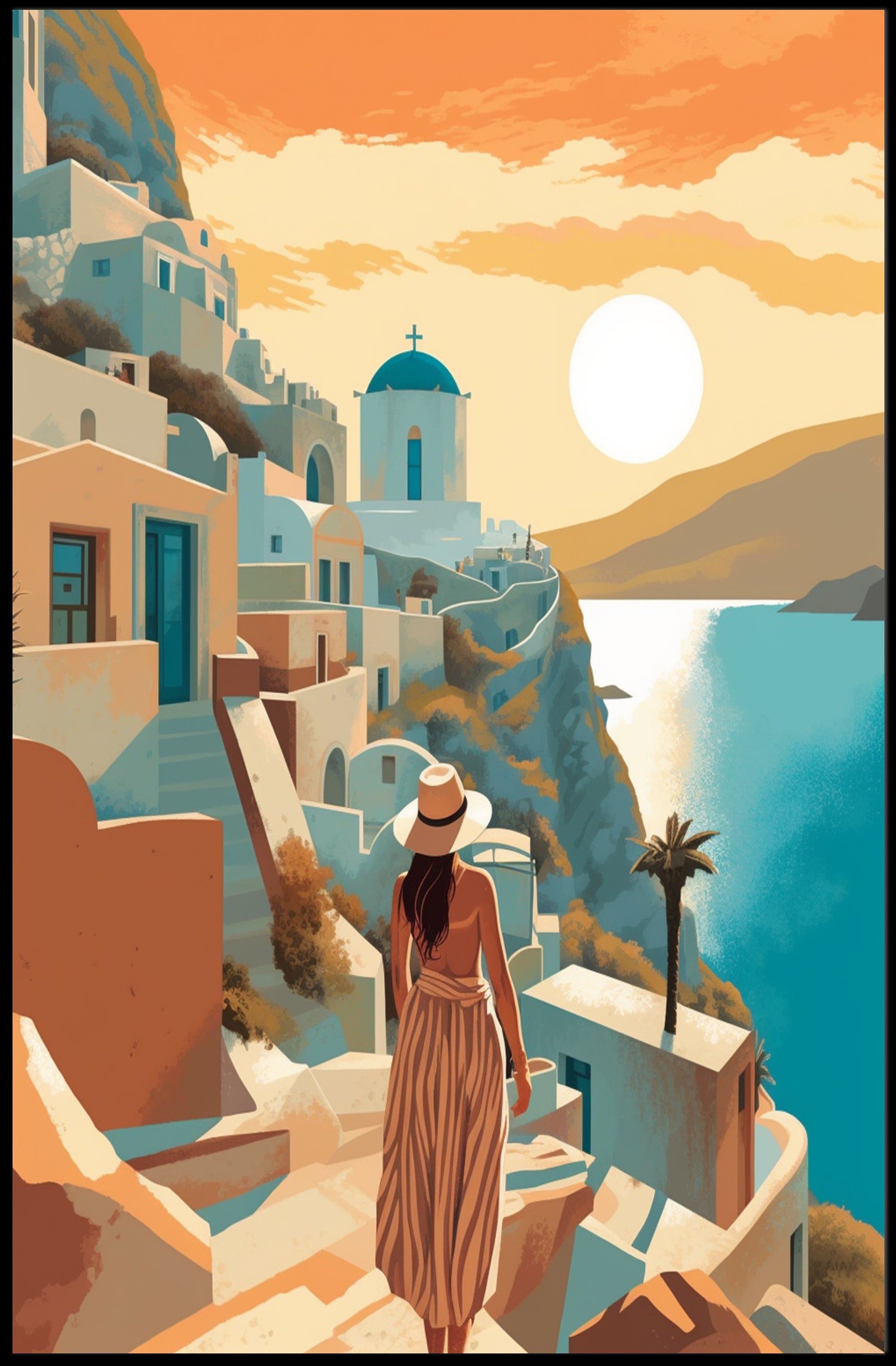 Serene Sunset Over Santorini Travel Poster PosterGoat