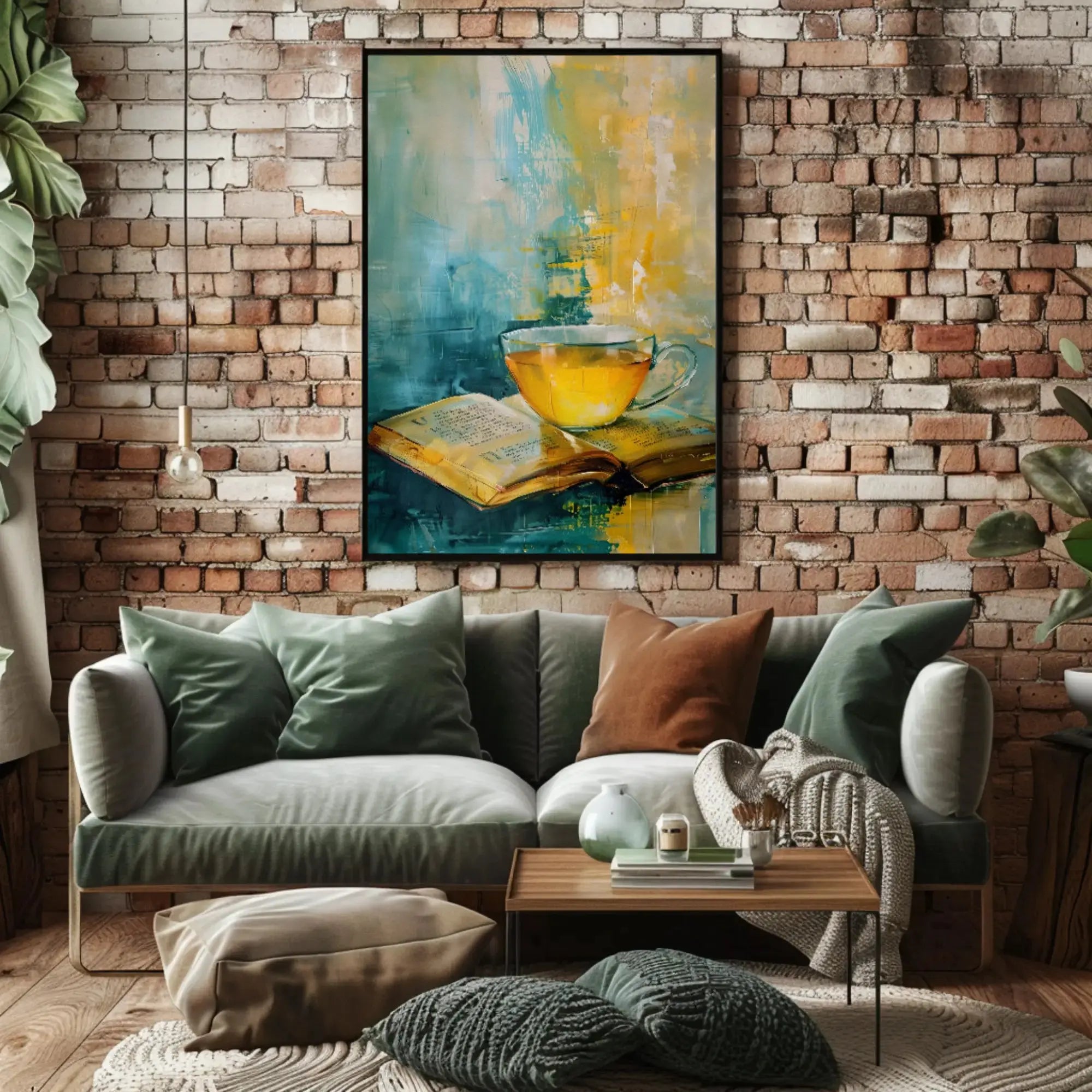 Serene Tea and Book Artistic Impressionistic Poster PosterGoat