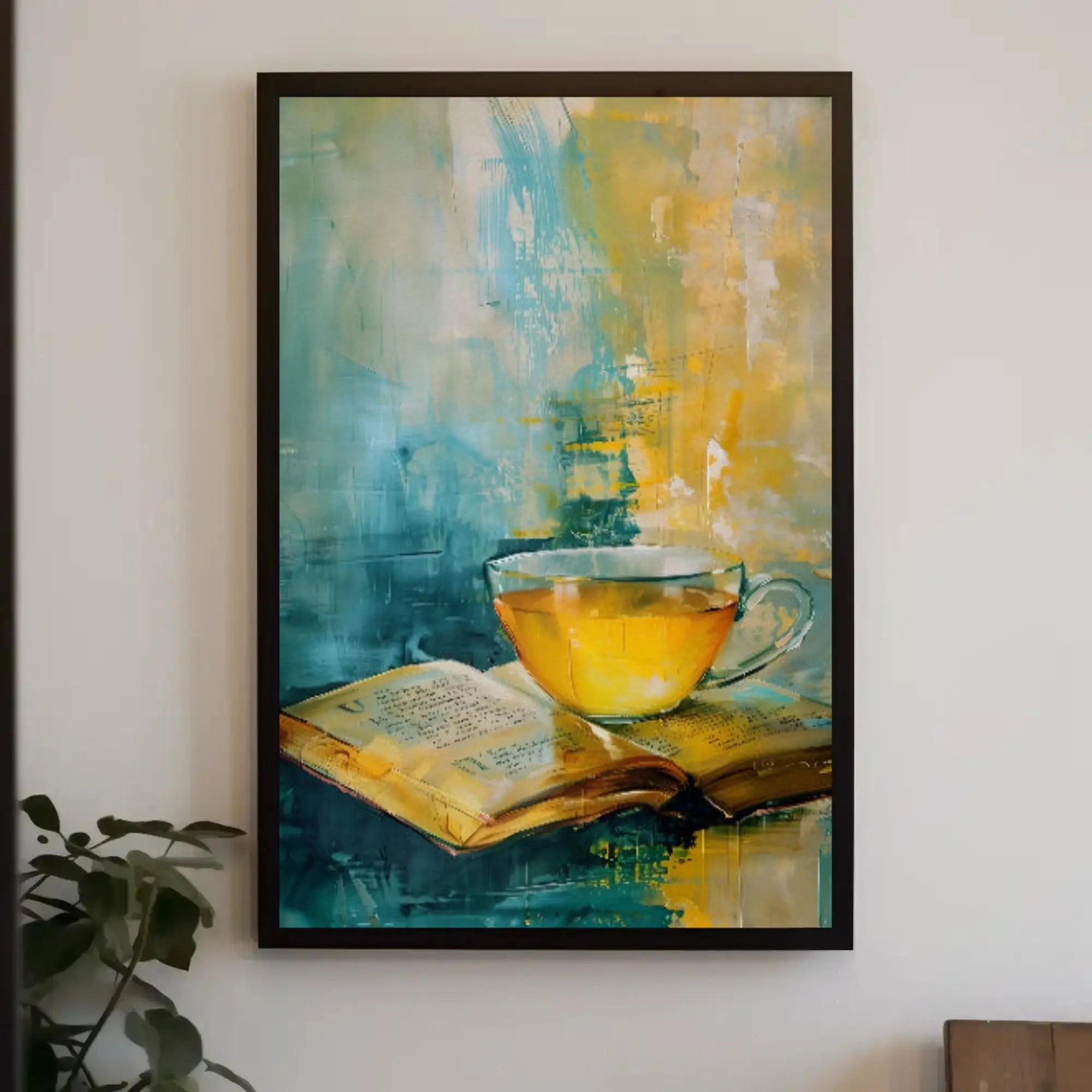 Serene Tea and Book Artistic Impressionistic Poster PosterGoat