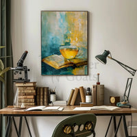 Serene Tea and Book Artistic Impressionistic Poster PosterGoat